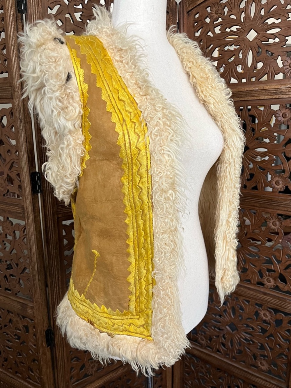 Vintage 60s 70s Afghan Embroidered Leather Sheepskin Waistcoat Vest - As Is